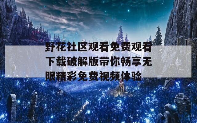 野花社区观看免费观看下载破解版带你畅享无限精彩免费视频体验