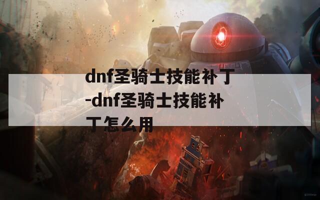 dnf圣骑士技能补丁-dnf圣骑士技能补丁怎么用